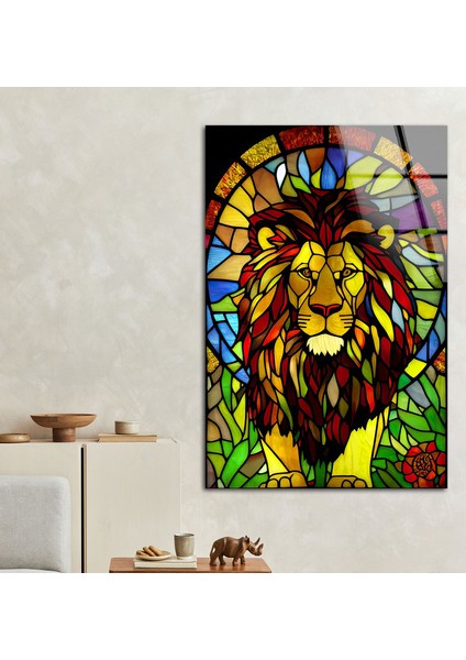 Vitraylı Aslan Soyut Temperli Cam Tablosu fırsatları