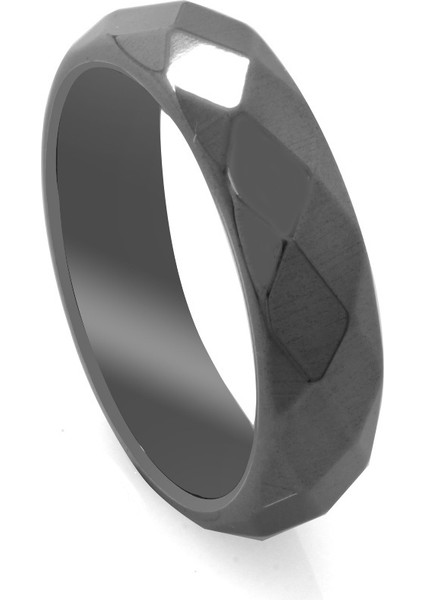 Metalik Gri Renkli Faset Kesim Ince Hematit Doğaltaş Erkek Yüzük (14 Ölçü)