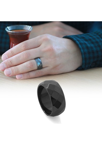 Metalik Gri Renkli Faset Kesim Hematit Doğaltaş Erkek Yüzük (14 Ölçü) fiyatları