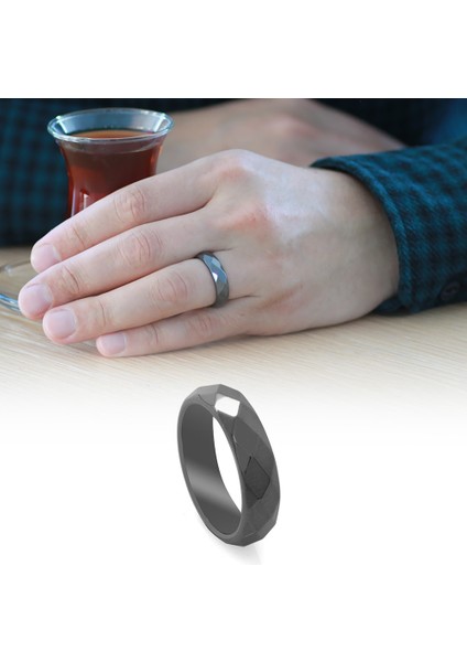 Metalik Gri Renkli Faset Kesim Ince Hematit Doğaltaş Erkek Yüzük (14 Ölçü) fiyatları