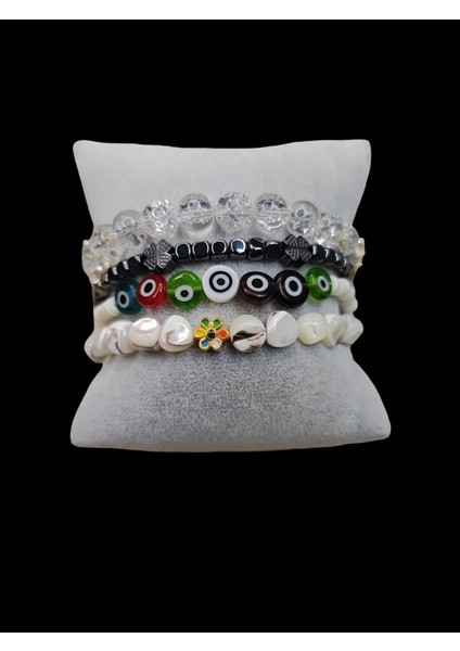 Sedef-Hematit-Nazar Boncuğu-Necef4'lü Doğal Taş Bileklik Seti fiyatları