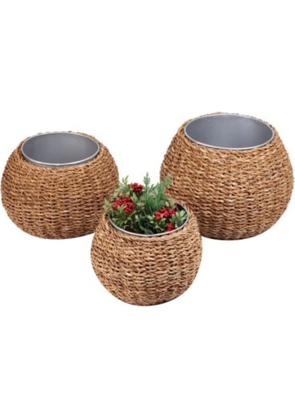 Dekoratif Küçük Tombul Vazo Sepet Saksılık 19X18 cm 1 Adet