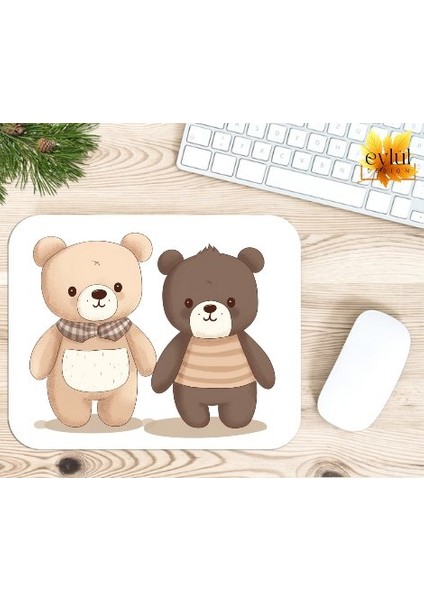 Eylül Design Sevimli Ayıcıklar Baskılı Özel Tasarım Dikdörtgen Kaydırmaz Mousepad