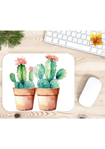 Kaktüs Baskılı Özel Tasarım Dikdörtgen Kaydırmaz Mousepad