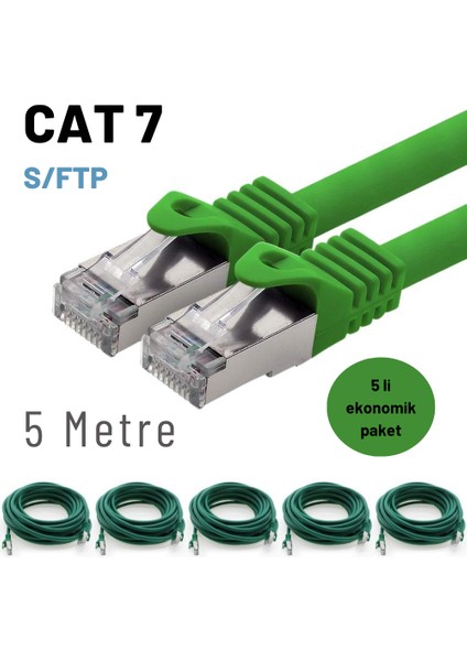 5 Adet 5 Metre Cat7 Kablo S/ftp Ethernet Network Lan Ağ Kablosu