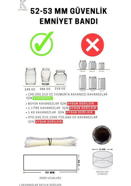 100 Lü Standart Kavanozlar Için Baskısız 52 - 53 mm Güvenlik Emniyet Bandı (100 Adet) fırsatları