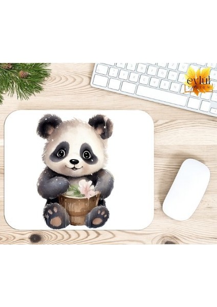 Sevimli Panda Baskılı Özel Tasarım Dikdörtgen Kaydırmaz Mousepad