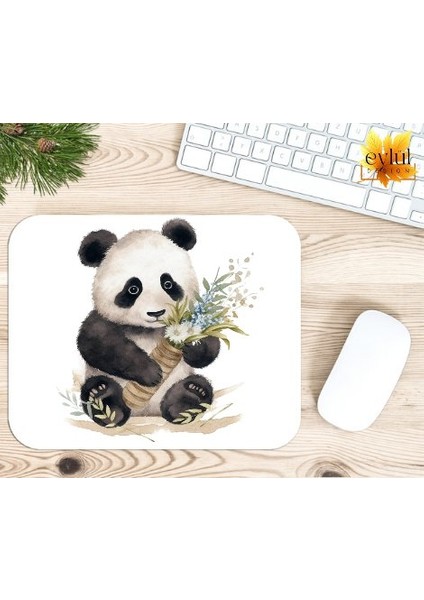 Sevimli Panda Baskılı Özel Tasarım Dikdörtgen Kaydırmaz Mousepad