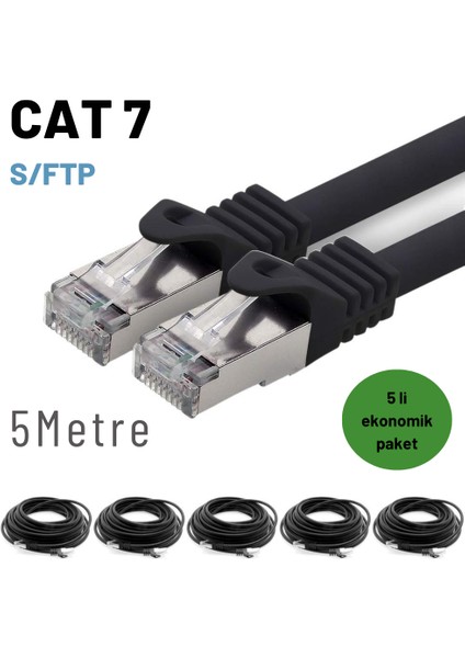 5 Adet 5 Metre Cat7 Kablo S/ftp Ethernet Network Lan Ağ Kablosu