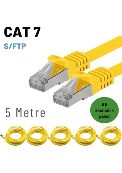 5 Adet 5 Metre Cat7 Kablo S/ftp Ethernet Network Lan Ağ Kablosu