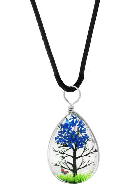 Damla Tasarım Mavi Çiçekli Doğa Temalı El Yapımı Natural Reçine Kolye modelleri