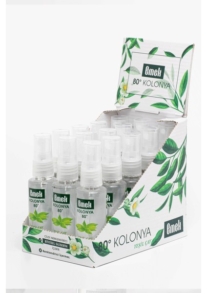 Gliserinli Kolonya Yeşil Çay 45 ml Sprey Ekonomik Paket - 15 Adet