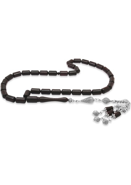 Telkari Tasarım Gurmet Zincirli Kararmaz Metal Püsküllü Kapsül Kesim Abanoz Ağacı Tesbih