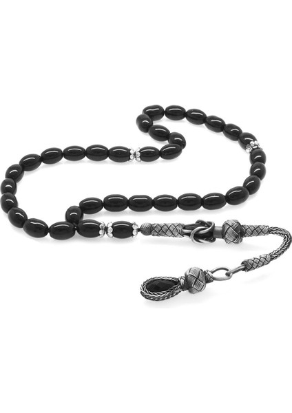 1000 Ayar Gümüş Kazaz Püsküllü Arpa Kesim Oniks Doğaltaş Tesbih fiyatları