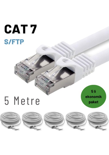 5 Adet 5 Metre Cat7 Kablo S/ftp Ethernet Network Lan Ağ Kablosu