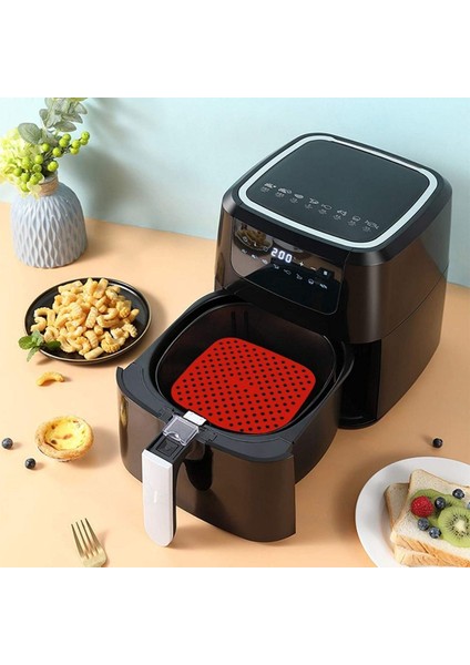 Xl ve Xxl Airfryer Silikon Pişirme Kalıbı Delikli ve Kare Airfryer Aksesuar Kırmızı