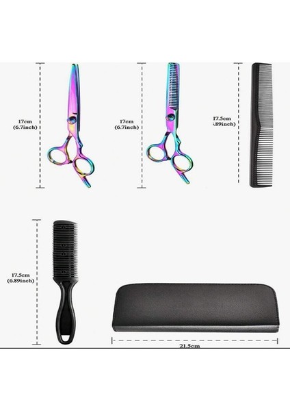 Profesyonel 5 Parça 6 Inç 17 cm Deri Çantalı Kuaför Berber Saç Makas Seti Düz Makas Ara Makas XLQ501