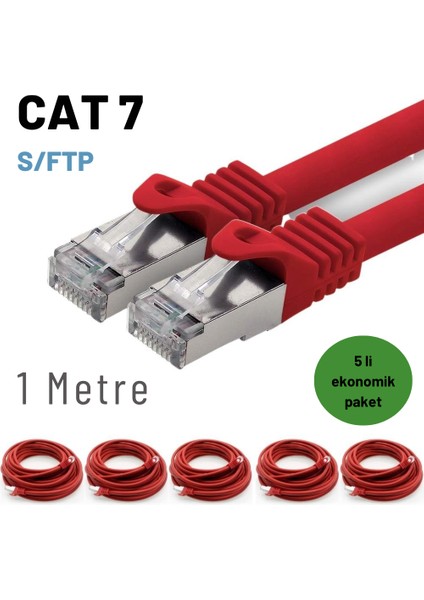 5 Adet 1 Metre Cat7 Kablo S/ftp Ethernet Network Lan Ağ Kablosu