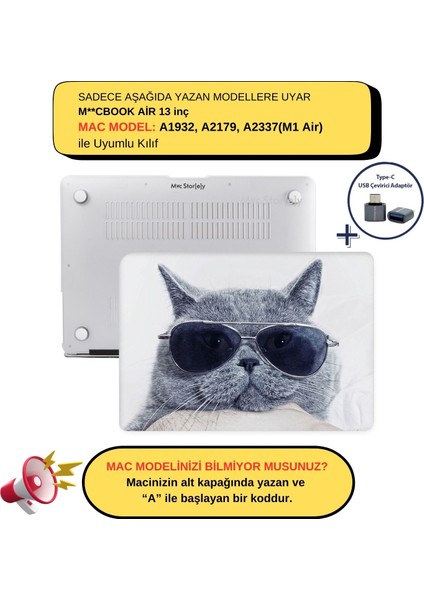 Macbook Air M1 Kılıf 13 inç A1932 A2179 A2337 ile Uyumlu Cat01NL