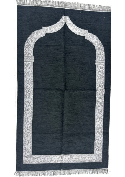 Siyah Gri Desenli Çeyizlik Hediyelik Saçaklı (67CMX115CM) Namaz Seccadesi NO52