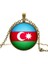 Azerbaycan Bayrak Kolye Azerbaijan Bayrağı Yuvarlak Camlı Bronz Renk Metal Kolyesi 4