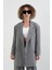 Gri Flora Çiçek Broşlu Oversize Ceket 5