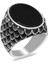 Balık Pulu Detaylı Siyah Oniks Taşlı 925 Ayar Gümüş Erkek Yüzük 1