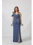 21927 Indigo Omuzu Iki Katlı Beli Taş Işlemeli Kadın Büyük Beden Abiye Elbise 1