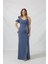 21927 Indigo Omuzu Iki Katlı Beli Taş Işlemeli Kadın Büyük Beden Abiye Elbise 2