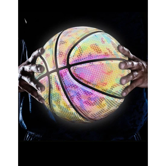 HLL Teknoloji Renkli Holografik Yansıtıcı Basketbol Topu Pu Orijinal Deri - 640 Gram + Pompa Hediyeli