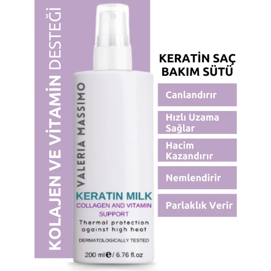 Valeria Massimo Saç Besleyici Keratin Sütü Kolajen Desteği Keratin Milk 200 ml