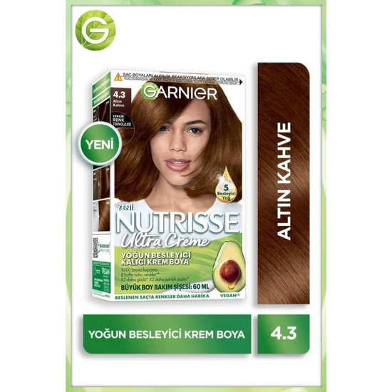 Garnier Nutrisse Yoğun Besleyici Kalıcı Krem Saç Boyası 4.3 Altın Kahve