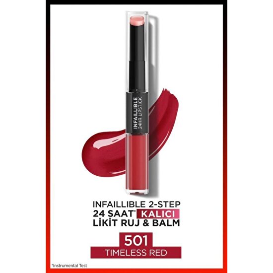 L'Oréal Paris  Infaillible 2-step 24 Saat Kalıcı Likit Ruj & Balm - 501 Timeless Red