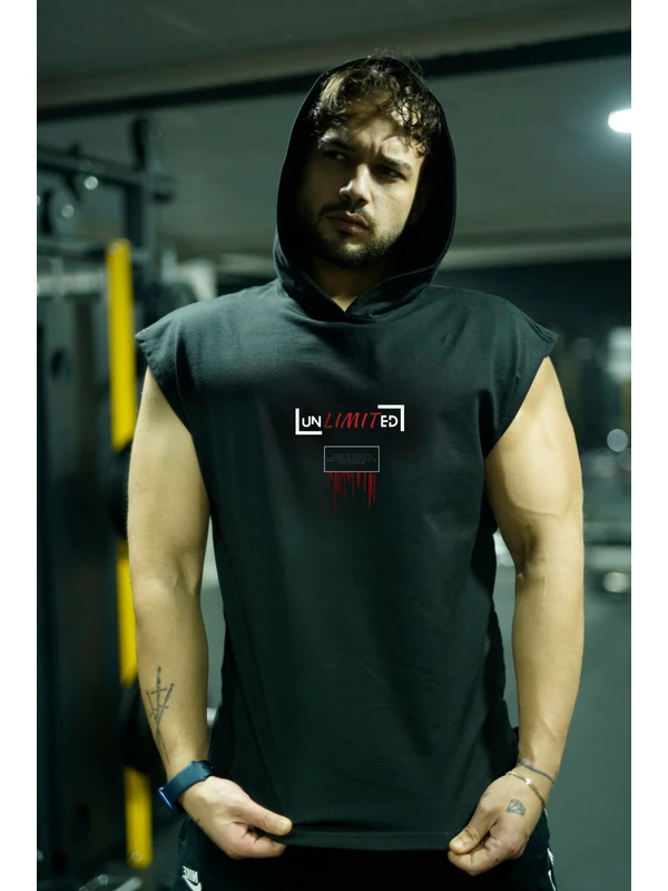 Capshon Sporcu Atlet Kolsuz Gym Top Tank Kapüşonlu %100 Pamuk Unlimited Design By Capshon®