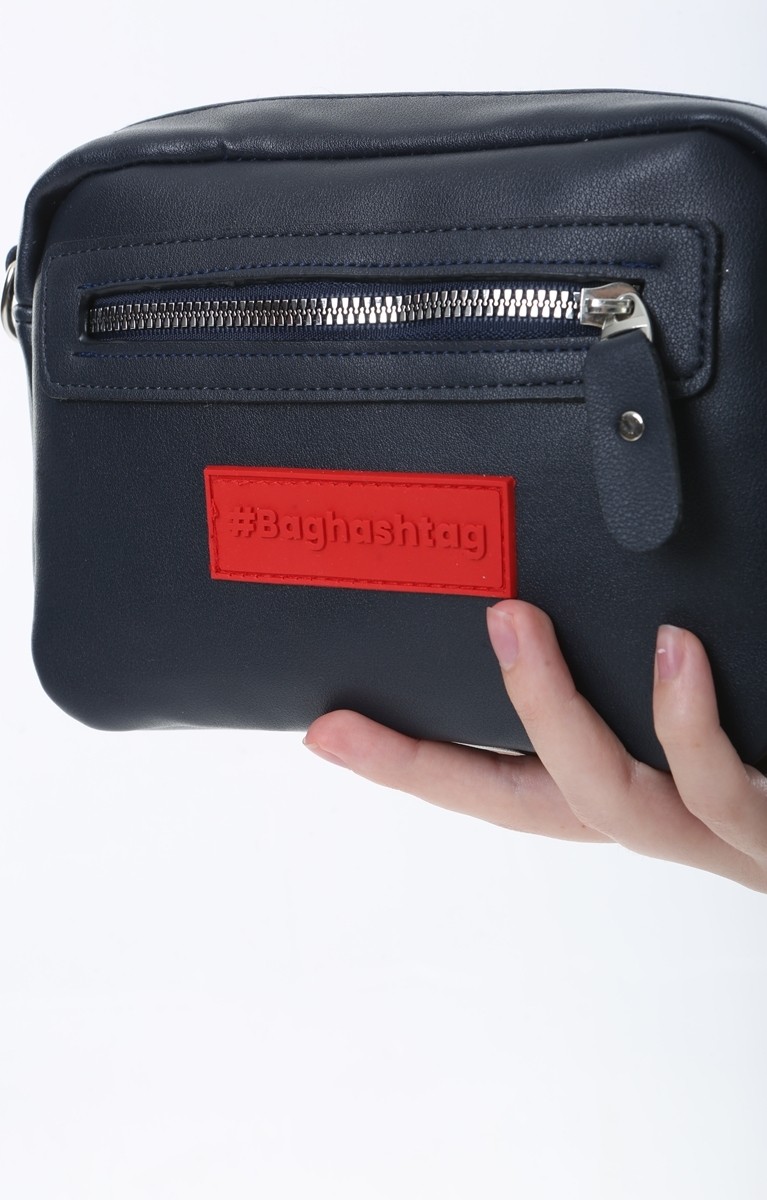 Baghashtag Lacivert Minik Unisex 3 Gözlü Deri Çanta görsel 5