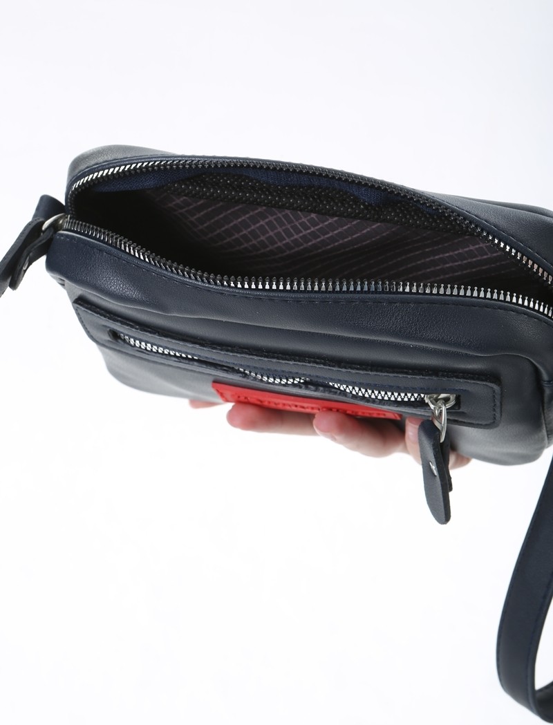 Baghashtag Lacivert Minik Unisex 3 Gözlü Deri Çanta görsel 2