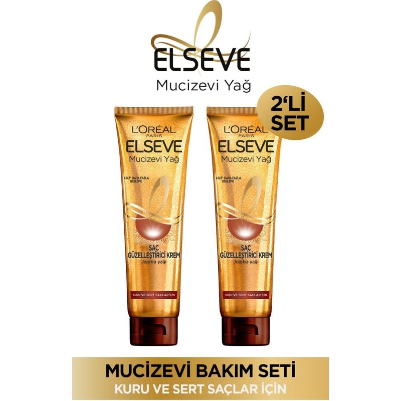 Elseve Loreal Elseve Mucizevi Yağ Kuru ve Sert Saçlar İçin Güzelleştirici Krem 150ml X 2 Jojoba Yağı İçerir