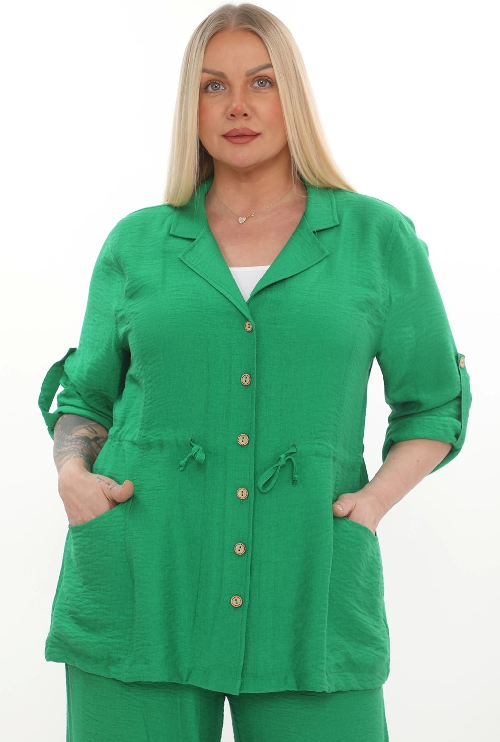 Lady Majestic Kapüşonlu Büyük Beden Viscose Ceket görsel 5
