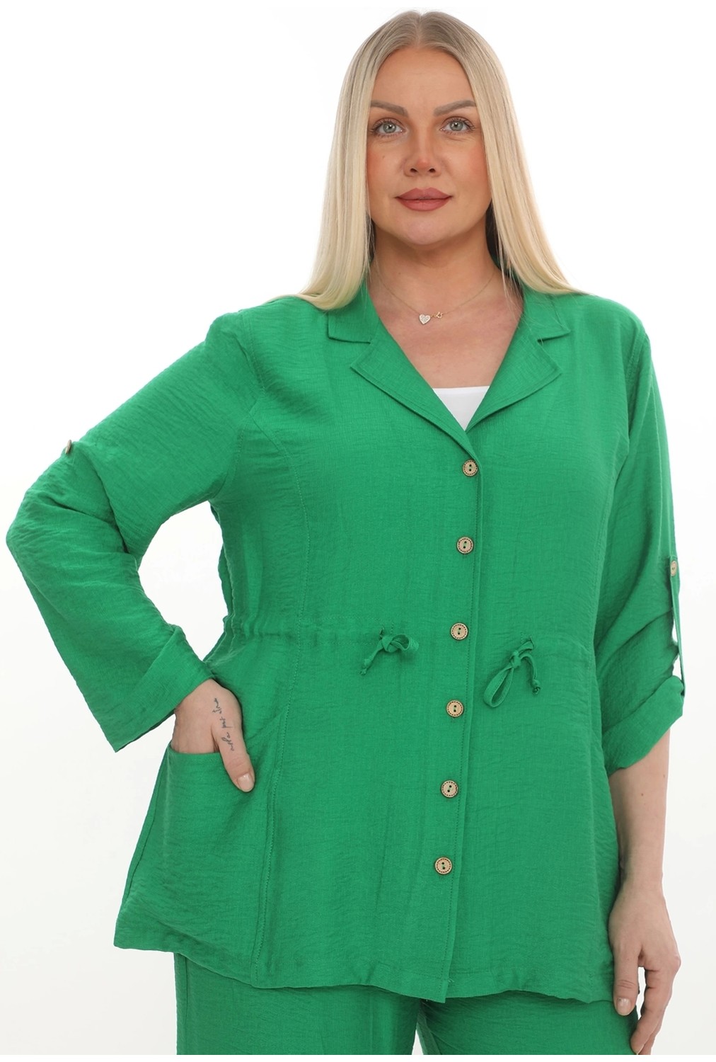 Lady Majestic Kapüşonlu Büyük Beden Viscose Ceket görsel 7