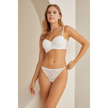 İ She Ekru Desteksiz Konforlu Brodeli Sütyen Takımı Sütyen Külot Takım NBB4832