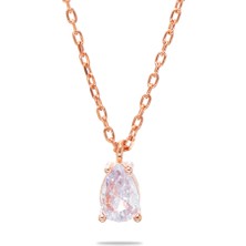 Okyanus Silver Faset Zirkon Tek Taşlı Rose Renk 925 Ayar Gümüş Kadın Kolye