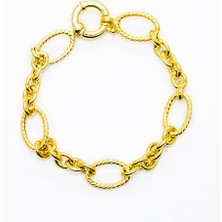 Okyanus Silver Gold Renk Halka Geçişli Halloy Model 925 Ayar Gümüş Kadın Bileklik