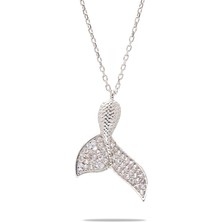 Okyanus Silver Beyaz Zirkon Taşlı Balina Kuyruğu Tasarım 925 Ayar Gümüş Kadın Kolye