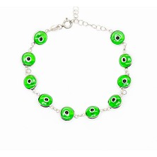 Okyanus Silver Nazar Boncuğu Detaylı Yeşil Mineli Silver Renk 925 Ayar Gümüş Kadın Bileklik