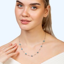 Okyanus Silver Nazar Boncuğu Detaylı Silver Renk 925 Ayar Gümüş Kadın Şans Kolyesi