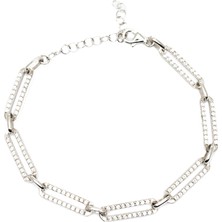 Okyanus Silver Beyaz Zirkon Taşlı Trend Tasarım Silver Renk 925 Ayar Gümüş Kadın Bileklik