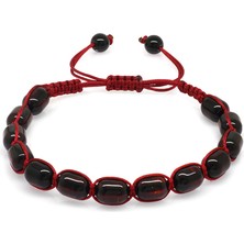 Okyanus Silver Makrome Örgülü Kapsül Kesim Koyu Kırmızı Renk Damla Kehribar Kadın Bileklik