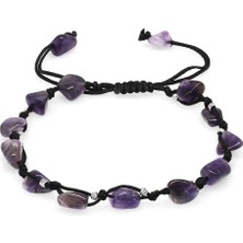 Okyanus Silver Makrome Örgülü Naturel Kesim Dorika Top Detaylı Ametist Doğaltaş Erkek Bileklik