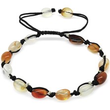 Okyanus Silver Makrome Örgülü Naturel Kesim Dorika Top Detaylı Akik Doğaltaş Erkek Bileklik