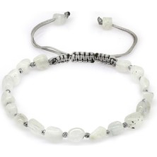 Okyanus Silver Makrome Örgülü Naturel Kesim Ay Taşı Doğaltaş Erkek Bileklik